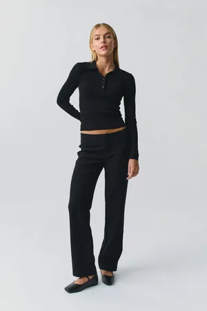 Gina Tricot Low straight trousers - lige habitbukser - Sort - M - Dame