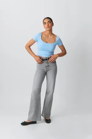 Gina Tricot Comfy wide jeans - wide jeans - Grå - 32 - Dame