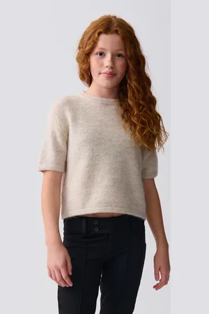 Gina Tricot Y kn short sleeve top - striktrøjer - Hvid - 134/140 - Pige