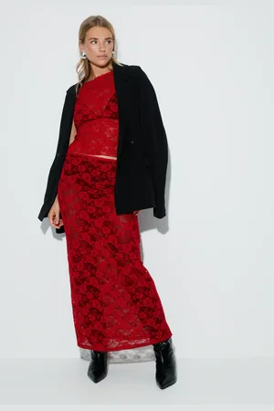 Gina Tricot Lace maxi skirt - lange nederdele - Rødt - XS - Dame