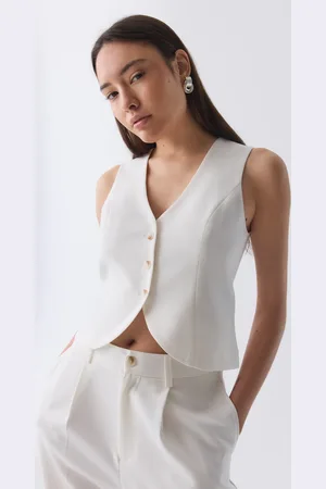 Gina Tricot Short v-neck vest - sæt - Hvid - 34 - Dame