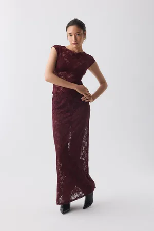 Gina Tricot Lace maxi skirt - lange nederdele - Rødt - XS - Dame