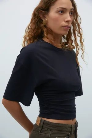 Gina Tricot Soft touch ruched tee - t-shirts - Sort - XXS - Dame