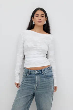 Gina Tricot Asymmetric top - Langærmede toppe - Hvid - XS - Dame