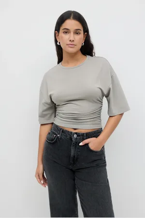 Gina Tricot Soft touch ruched tee - Toppe - Grå - XL - Dame