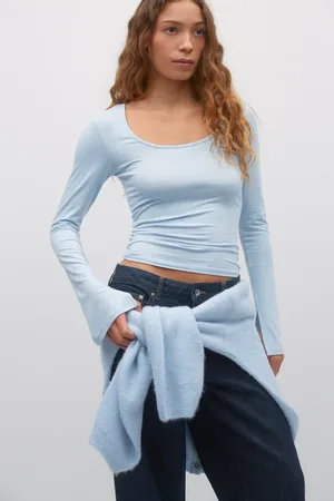 Gina Tricot Soft touch jersey top - Langærmede toppe - Blåt - XXS - Dame
