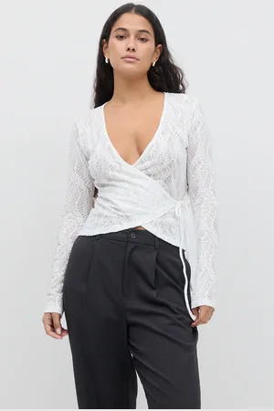 Gina Tricot Lace wrap top - blondetoppe - Hvid - XS - Dame