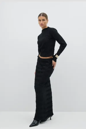 Gina Tricot Pleated maxi skirt - lange nederdele - Sort - XS - Dame