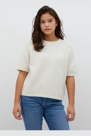 Gina Tricot Y kn short sleeve top - striktrøjer - Hvid - 134/140 - Pige
