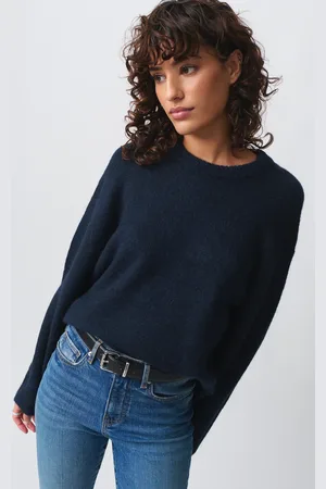 Gina Tricot Crew neck knitted sweater - Striktrøjer - Blåt - XS - Dame