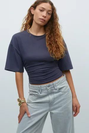Gina Tricot Soft touch ruched tee - Toppe - Grå - XXS - Dame