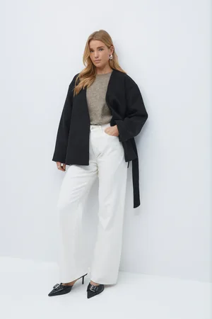 Gina Tricot Belted short coat - korte frakker - Sort - S - Dame