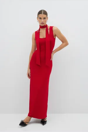 Gina Tricot Soft touch scarf dress - Lange kjoler - Rødt - XS - Dame