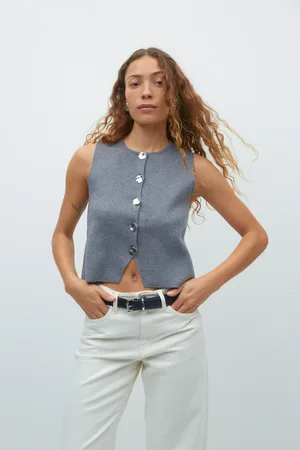 Gina Tricot Fine knitted vest - Veste - Grå - XS - Dame