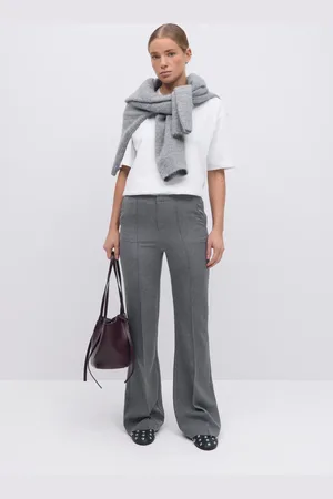 Gina Tricot Mid waist bootcut trousers - utsvingede habitbukser - Grå - XXS - Dame