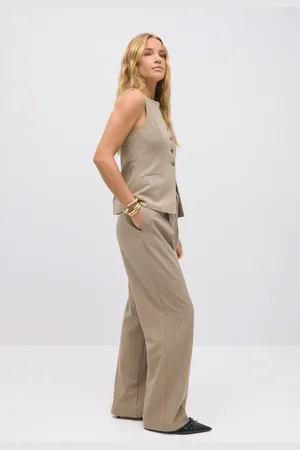 Gina Tricot Tailored wide trousers - vide habitbukser - beige - 38 - Dame