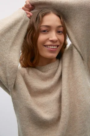 Gina Tricot Crew neck knitted sweater - Striktrøjer - beige - XS - Dame