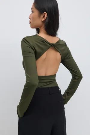 Gina Tricot Micro top - Langærmede toppe - Grønt - XS - Dame