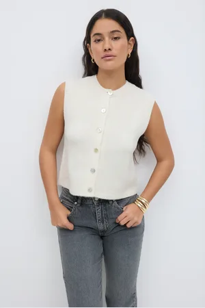 Gina Tricot Loose knitted vest - Veste - Hvid - XS - Dame