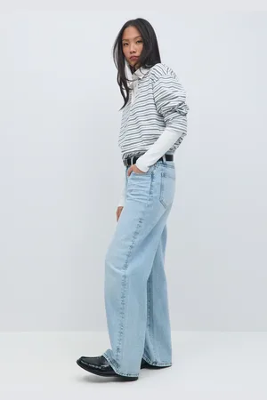 Gina Tricot Low wide jeans - Low waist jeans - Blåt - 34 - Dame