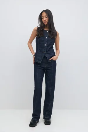 Gina Tricot Front seam jeans - Highwaist jeans - Blåt - 32 - Dame