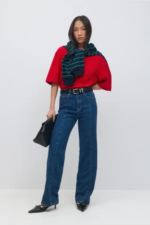 Gina Tricot Front seam jeans - Highwaist jeans - Blåt - 32 - Dame