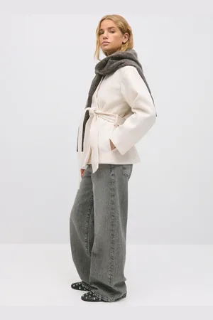 Gina Tricot Belted short coat - korte frakker - Hvid - XS - Dame