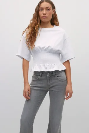 Gina Tricot Pleated tee - t-shirts - Hvid - XL - Dame
