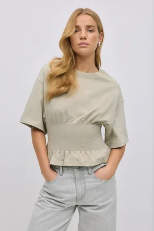 Gina Tricot Pleated tee - t-shirts - beige - XS - Dame