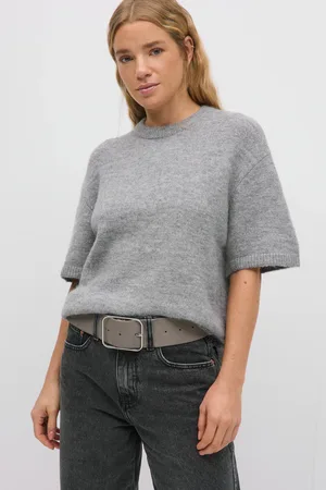 Gina Tricot Knitted top - Kortærmede strikkede trøjer - Grå - XS - Dame
