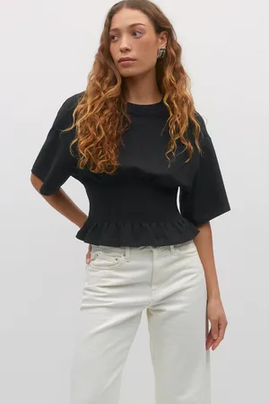 Gina Tricot Pleated tee - t-shirts - Sort - XL - Dame