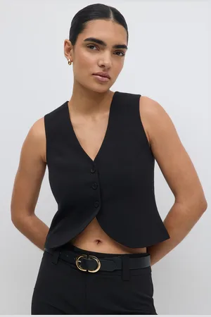 Gina Tricot Short v-neck vest - Veste - Sort - 32 - Dame