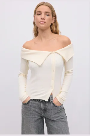 Gina Tricot Off shoulder rib top - Off shoulder-top - Hvid - XS - Dame