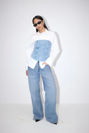 Gina Tricot Remade studded slit jeans - Low waist jeans - Blåt - 34 - Dame