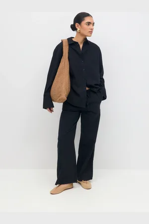 Gina Tricot Linen blend trousers - Hørbukser - Sort - XS - Dame