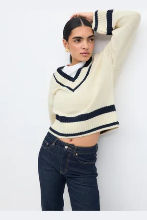 Gina Tricot Cotton blend knitted sweater - Striktrøjer - Hvid - XS - Dame