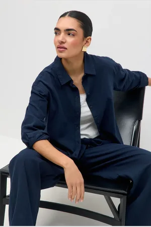 Gina Tricot Linen blend shirt - Hørskjorter - Blåt - XS - Dame
