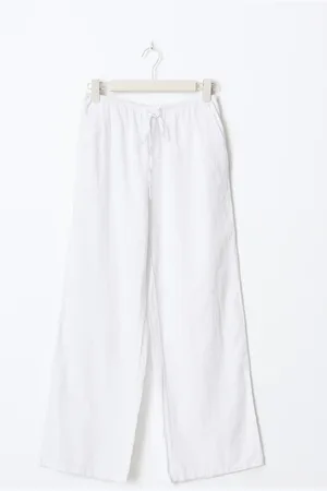 Gina Tricot Petite linen blend trousers - Hørbukser - Hvid - M - Dame