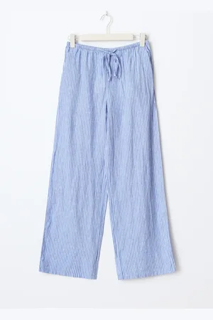 Gina Tricot Petite linen blend trousers - Hørbukser - Blåt - XS - Dame
