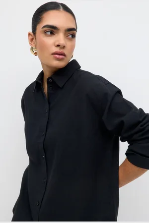 Gina Tricot Linen blend shirt - Hørskjorter - Sort - XS - Dame