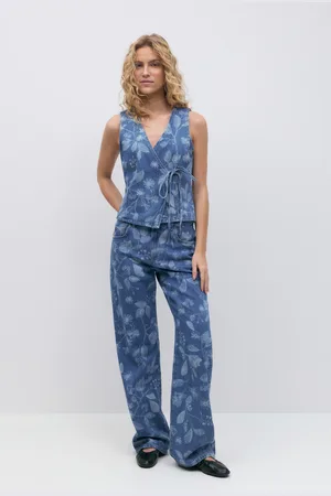 Gina Tricot Flower jeans - Highwaist jeans - Blåt - 32 - Dame