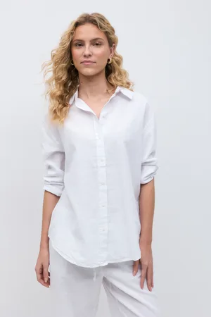Gina Tricot Linen blend shirt - Hørskjorter - Hvid - XS - Dame