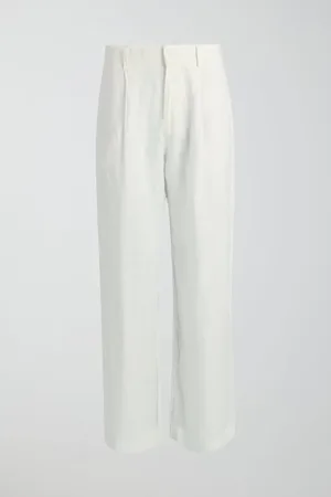 Gina Tricot Petite linen trousers - Hørbukser - Hvid - S - Dame