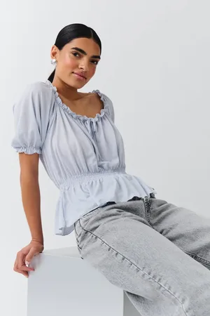 Gina Tricot Puff sleeve top - bluser med pufærmer - Grå - S - Dame