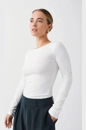 Gina Tricot Soft touch crew neck top - Langærmede toppe - Hvid - XS - Dame