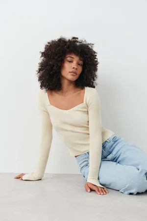 Gina Tricot Rib knitted top - Striktrøjer - Hvid - XL - Dame