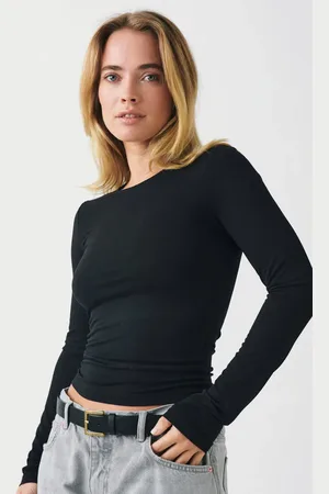 Gina Tricot Soft touch crew neck top - Langærmede toppe - Sort - XS - Dame