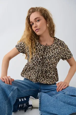 Gina Tricot Peplum tie blouse - toppe med bindebånd - Brunt - L - Dame