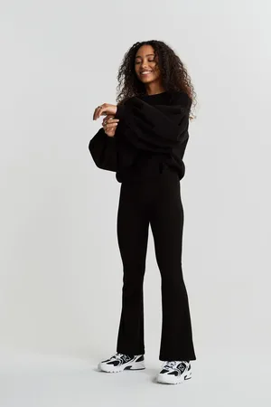 Gina Tricot Flare petite jersey trousers - Bukser - Sort - XXS - Dame