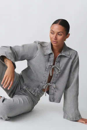 Gina Tricot Front tie denim shirt - Skjorter - Grå - XS - Dame